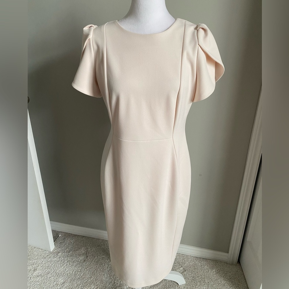 Calvin Klein Pale Blush Midi Dress with Flutter Cap Sleeves